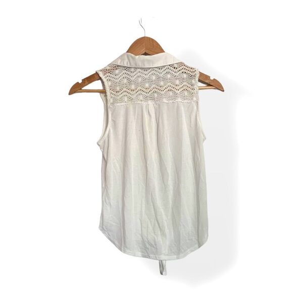 White Collared Front Tie Button Up Blouse - Picture 2 of 5